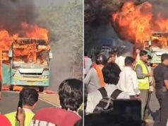 चलती बस बनी आग का गोला, इंदौर-भोपाल हाईवे पर यात्रियों ने कूदकर बचाई जान