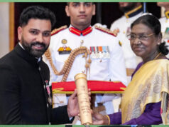 राष्ट्रपति भवन में सम्मानित हुए रोहित शर्मा, पद्मश्री से नवाजे गए टीम इंडिया के स्टार