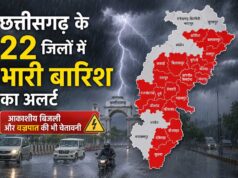 छत्तीसगढ़ में मौसम का बड़ा अलर्ट, 22 जिलों में भारी बारिश के साथ वज्रपात की चेतावनी
